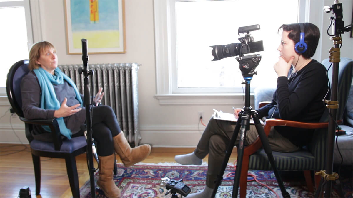 Regan Latimer interviewing Jill Gollick for a forthcoming documentary
